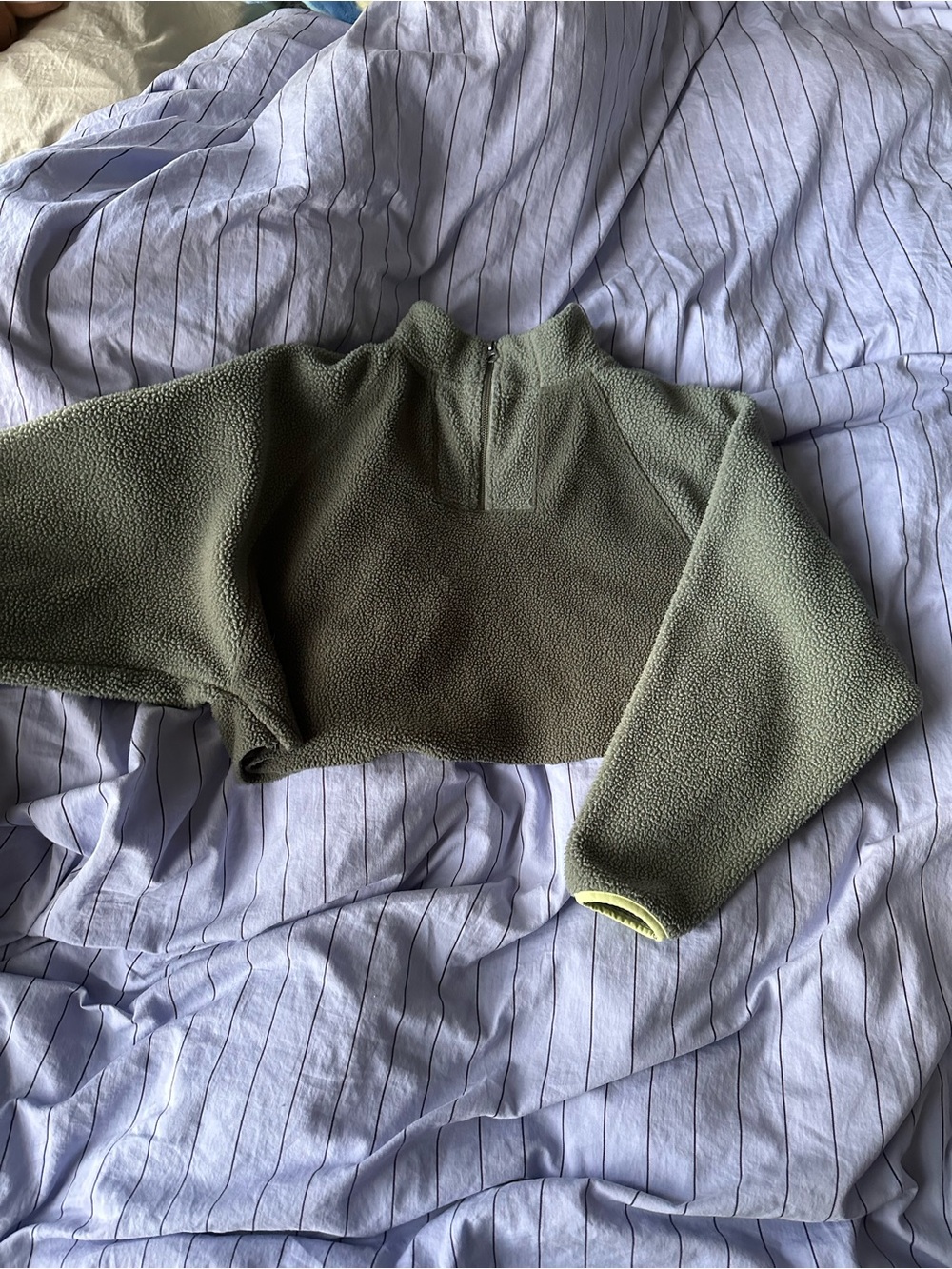 American Eagle Light Olive Green Cropped Half-Zip Pullover